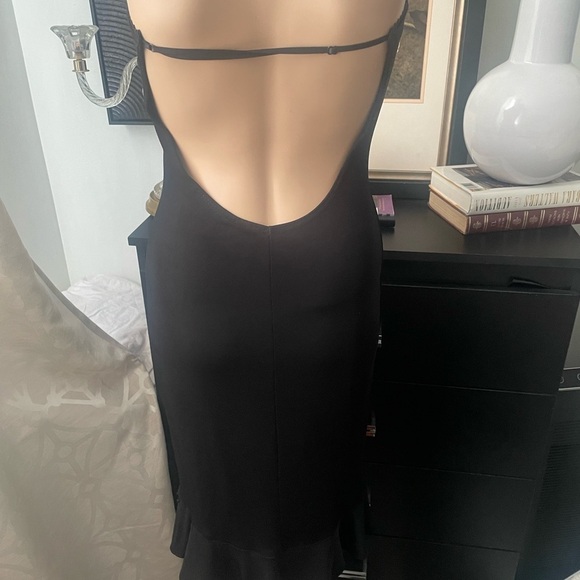 Black Sheath Cocktail Dress with Plunge Neckline Sm - Picture 5 of 7